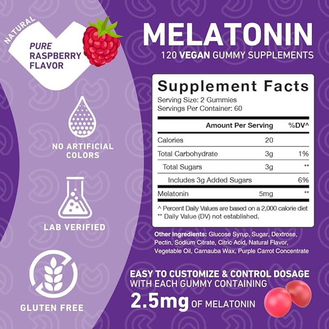 Melatonin Gummies 5mg for Kids – Each Delicious Gummy is 2.5mg (2 Per Serving) for Easily Customizing Your Night, Gluten Free, Non-GMO, Vegan, 120 Count (Pack of 2)