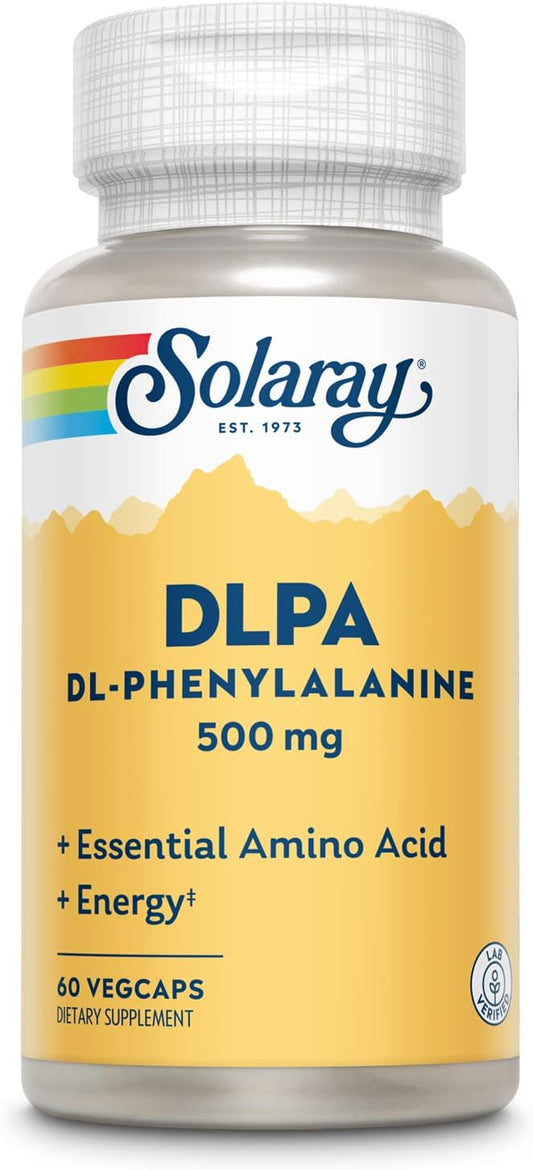 SOLARAY DL-Phenylalanine, 500mg | 50-50 Blend of Essential Amino Acids for Nervous System, Mood & Energy Support | 60 VegCaps