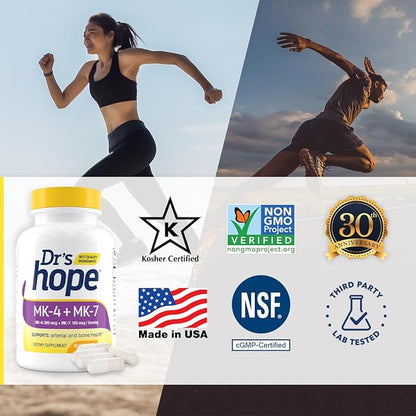 Vitamin K2 MK7 with Vitamin K2 MK4, 3-Month Supply High-Potency K2 Vitamin Supplement MK-7 for Bone Health & Cardiovascular Health, 90 Vegan Capsules, Made in The USA