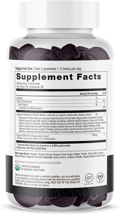 OM MUSHROOM SUPERFOOD Master Blend Mushroom Gummies, 56 Count, 28 Servings, Mixed Berry Flavor with 10 Mushroom Complex for Stress and Vitality