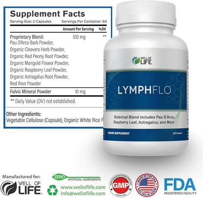 LymphFlo: Herbal Support for Detox, Immunity & Well-Being. Formulated with PAU d’Arco, Cleavers & Red Peony Root in 1100mg, 180 V-Capsules to Optimize Lymphatic Function, Enhance Vitality