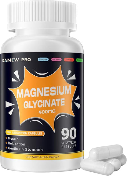 Magnesium Glycinate 400 MG per Serving 100% Chelated for High Absorption, Gentle On Stomach, Non-GMO, 90 Vegetarian Capsules
