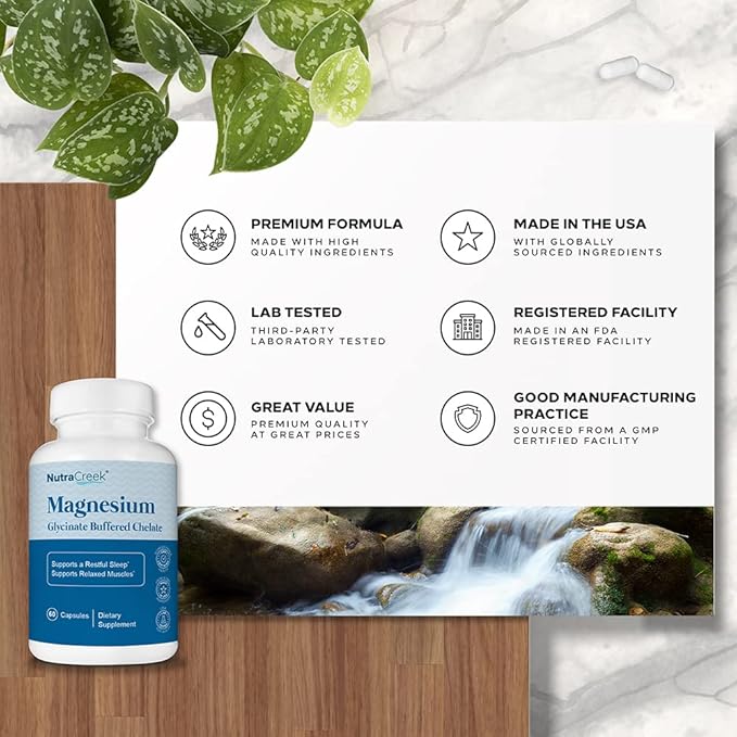 Magnesium Glycinate 400mg Buffered Chelate | Gentle Bioavailable Formula Supports Restful Sleep and Relaxed Muscles - 60 Magnesium Glycinate Capsules