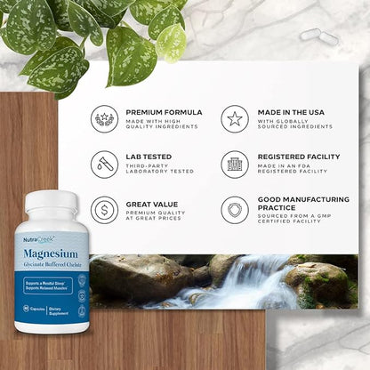 Magnesium Glycinate 400mg Buffered Chelate | Gentle Bioavailable Formula Supports Restful Sleep and Relaxed Muscles - 60 Magnesium Glycinate Capsules