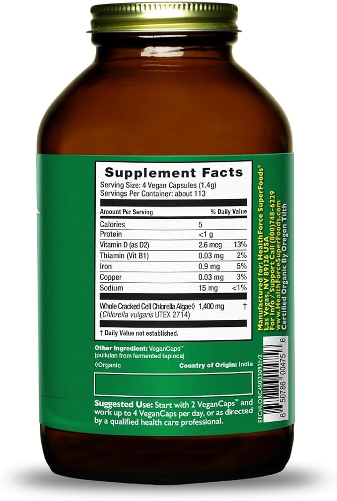 HealthForce SuperFoods Chlorella Manna - Capsule - 450 Vegan Capsules