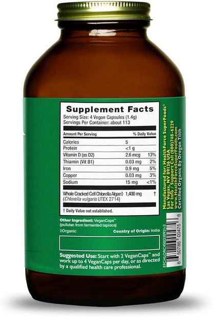 HealthForce SuperFoods Chlorella Manna - Capsule - 450 Vegan Capsules