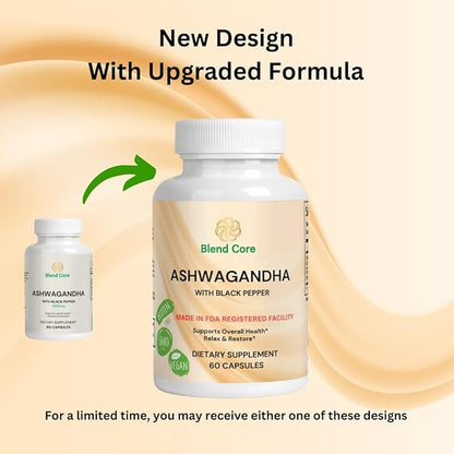 Ashwagandha with Black Pepper Ashwagandha Supplements – 60 Count Pure Ashwagandha Capsules for Immune Support, Energy Boost – Non-GMO Vegan Friendly Ashwagandha Complex
