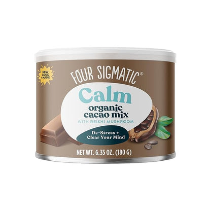 Four Sigmatic Mushroom Hot Cacao Mix with Reishi | Organic Reishi Mushroom with Cacao Powder | Stress Relief & Sleep Support | Vegan, Gluten-Free & Dairy-Free | 30 Serving Can