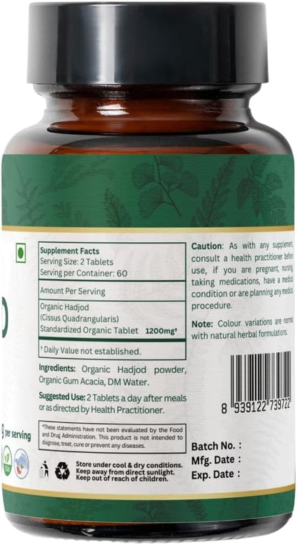 HADJOD - CISSUS 120 Tablets | Cissus Quadrangularis (Hadjod) | USDA Organic Certified | Organic and Natural 120tab - Pack of 2