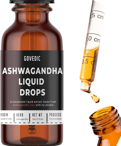 Ashwagandha Liquid Drops Concentrated 1 Fl Oz 30ml | 60 Servings of 500mg Organic Root Tincture Extract Supplement | Stress Relief, Energy & Immunity, Mental Focus, Fast Absorption