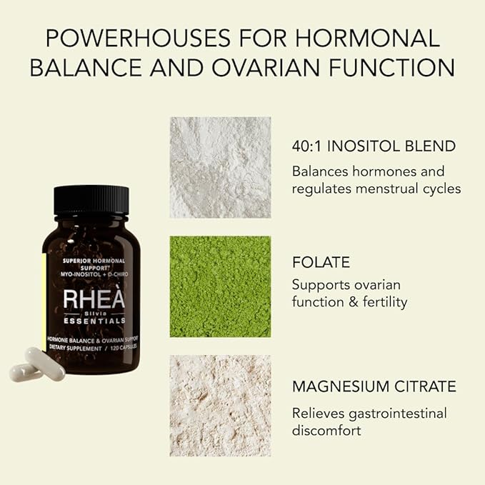 Rhea Silvia Essentials Inositol Supplement | Inositol & D-Chiro Inositol Supplement for Women, Folate & Magnesium | 120 Capsules