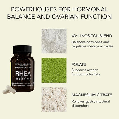 Rhea Silvia Essentials Inositol Supplement | Inositol & D-Chiro Inositol Supplement for Women, Folate & Magnesium | 120 Capsules