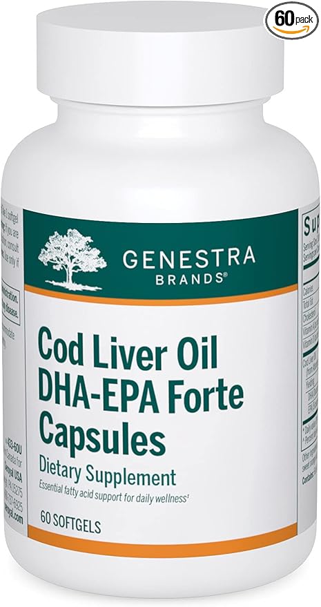 Genestra Brands Cod Liver Oil DHA-EPA Forte Capsules | Blend of DHA, EPA, and Vitamins A and D | 60 Softgels
