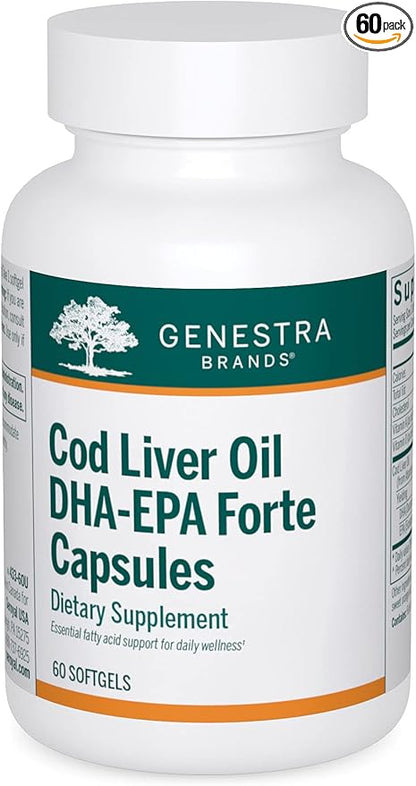 Genestra Brands Cod Liver Oil DHA-EPA Forte Capsules | Blend of DHA, EPA, and Vitamins A and D | 60 Softgels