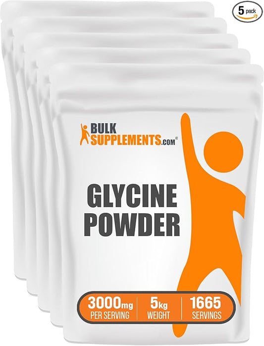 BulkSupplements.com Glycine Powder - Glycine Supplements, Amino Acid Supplement - Unflavored & Gluten Free, 3g per Serving, 1kg (Pack of 5) (11 lbs)