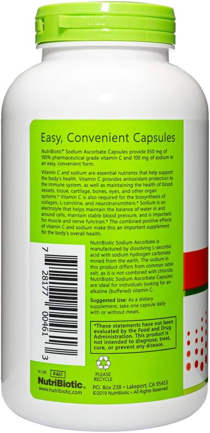 NutriBiotic - Sodium Ascorbate Buffered Vitamin C Capsules, 250 Ct | Vegan, Non-Acidic & Easier on Digestion Than Ascorbic Acid | Essential Immune Support & Antioxidant Supplement | Gluten & GMO Free