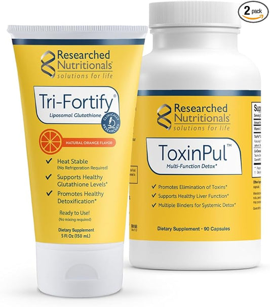 Researched Nutritionals Revitalized Detox Duo - for Immune Support, Liver Health or A Full Body Detox Cleanse - Tri-Fortify Orange Liposomal Glutathione (450mg) Liquid & ToxinPul (2 Piece Set)