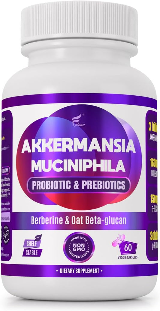 Delayed Release Akkermansia GLP-1 Probiotic with Berberine and Soluble Beta-Glucan Prebiotic Fiber; 3 Billion AFU, 60 Capsules, for Gut Health Support
