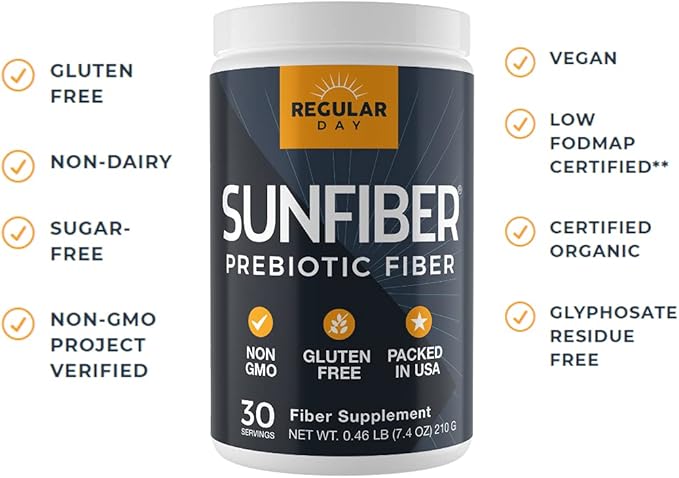Sunfiber, Prebiotic Fiber Supplement for Digestive Health - Promotes Gentle Regularity | Gluten Free, Vegan, Dairy Free, Non-GMO, Keto, Tasteless | One Simple Ingredient | 30 Servings