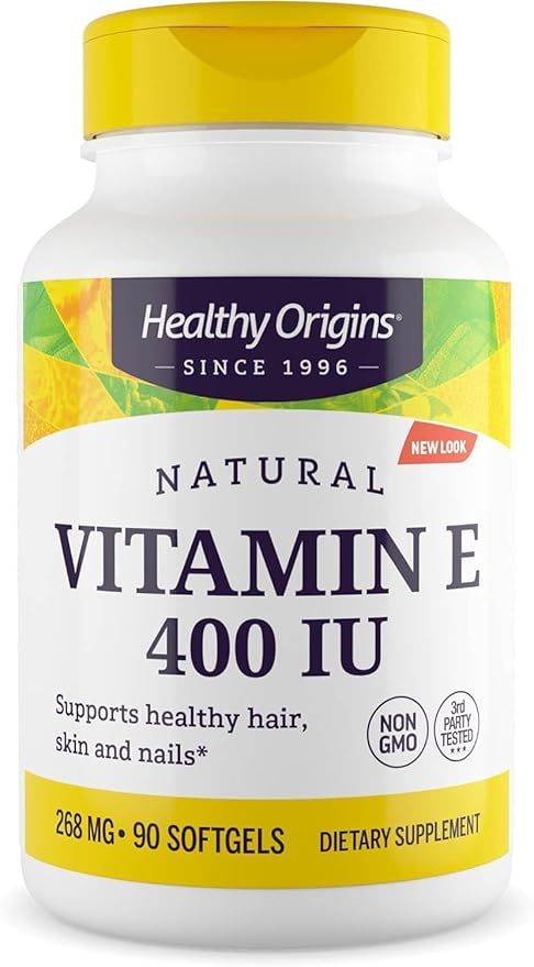 Healthy Origins Vitamin E 400 IU (Natural, Non-GMO, Gluten Free, Skin Support, Cardiovascular Support), 90 Softgels
