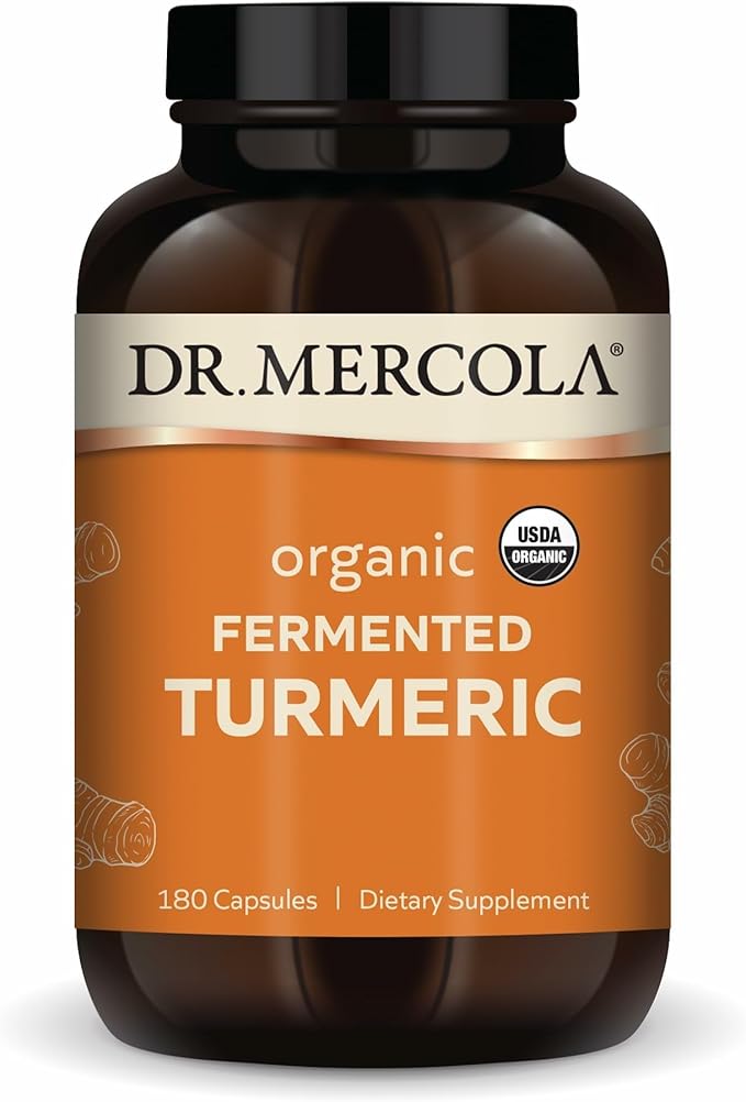 Dr. Mercola Organic Fermented Turmeric - 370 mg Fermented Turmeric - High-Bioavailability Curcuminoids - USDA Organic, Non-GMO, Gluten-Free & Soy-Free - 180 Capsules (90 Servings)