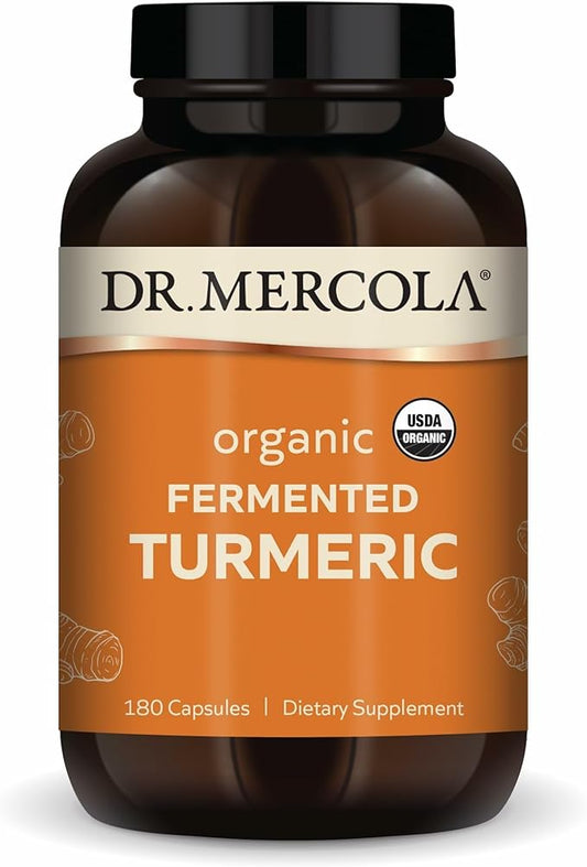Dr. Mercola Organic Fermented Turmeric - 370 mg Fermented Turmeric - High-Bioavailability Curcuminoids - USDA Organic, Non-GMO, Gluten-Free & Soy-Free - 180 Capsules (90 Servings)