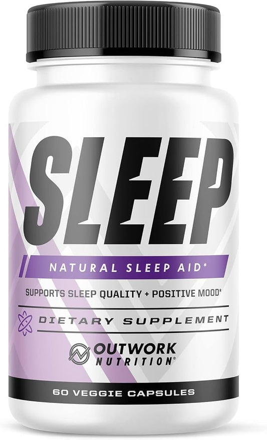 Outwork Nutrition Sleep, Natural Sleep Aid with Melatonin, L-Theanine & Saffron Extract, Improves Sleeping Quality & Time, Boosts Positive Mood, 60 Veggie Capsules