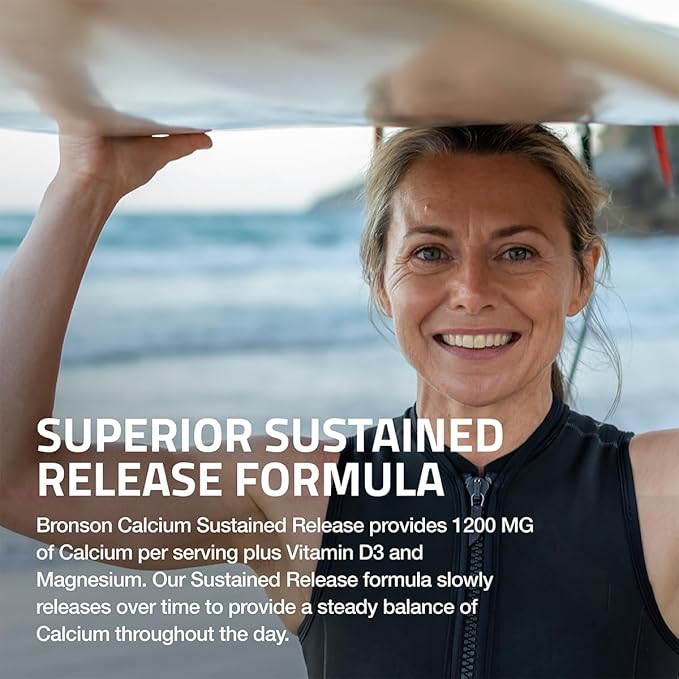 Bronson Calcium 1200 MG Per Serving Sustained Release with Vitamin D3 1000 IU Vitamin D3 Per Serving Non-GMO, 180 Tablets