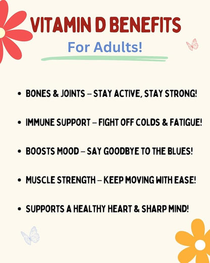 5,000IU Adult Vitamin D3 Gummies - Organic, Plant-Based, Non-GMO, Sugar-Free, Low Glycemic | Supports Bones, Immunity, Mood & Sleep