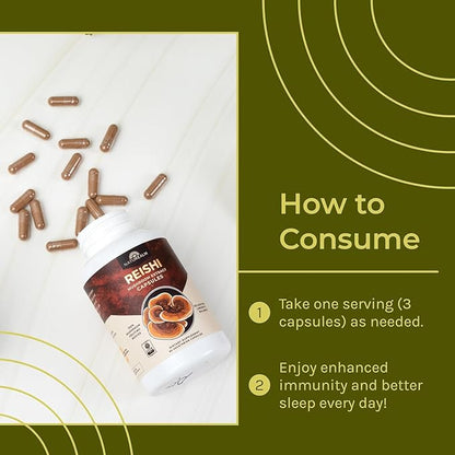 Naturealm Reishi Mushroom Supplement - Organic Reishi Mushroom Extract Capsules for Wellness & Cognitive Support - 90 Vegetarian Capsules with Red Reishi Mushrooms