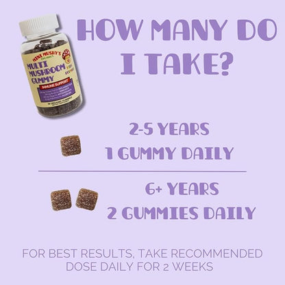 Mini Mushy's Organic Immune Support Daily Gummies | Turkey Tail, Reishi, Chaga Mushrooms, Elderberry | for Kids Ages 2+ Natural Color, Allergy Friendly, Low Sugar | Strawberry Flavor - 30 Count