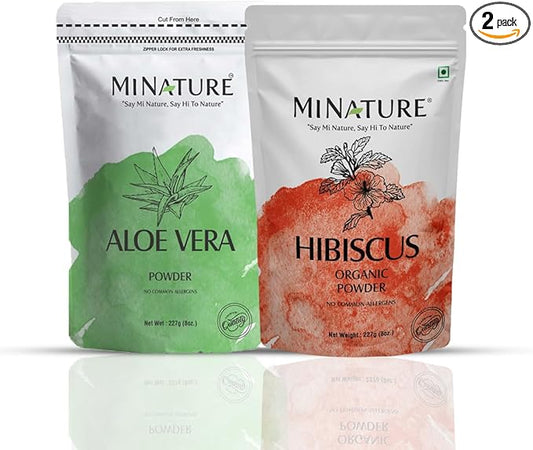 minature Hair Care Combo Set of Aloe Vera Powder & Hibiscus Powder | 227g Each | Pure & Natural | Free from Chemical & Preservatives
