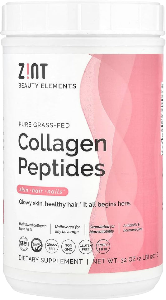 Zint Collagen Peptides Powder (32 oz): Anti Aging Hydrolyzed Collagen Protein Powder Beauty Supplement - Skin, Hair, Nails