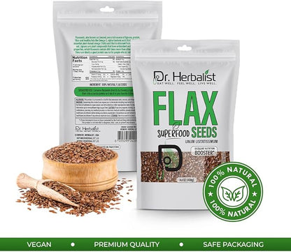 Dr. HERBALIST Flax Seeds 400g,Linum Usitatissimum,Alsi Seeds,Super Food, Essential Omega Fatty Acids, High in Plant-Based Protein, and Fiber, for Smoothies, Baking, for Easy Digestion and Absorption