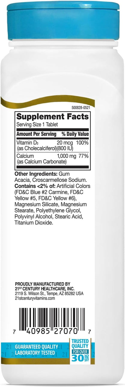 21st Century Calcium Plus D Tablets, 1000 mg, 90 Count