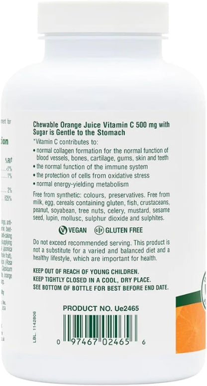 Natures Plus Orange Juice Chewable Vitamin C - 500 mg, 90 Tablets - High Potency Immune & Vascular Health Support Supplement, Antioxidant - Gentle On Stomach - Vegetarian, Gluten-Free - 90 Servings