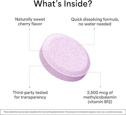 EZ Melts B12 Sublingual Vitamin 2,500 mcg, Methylcobalamin, Sugar-Free, 3-Month Supply
