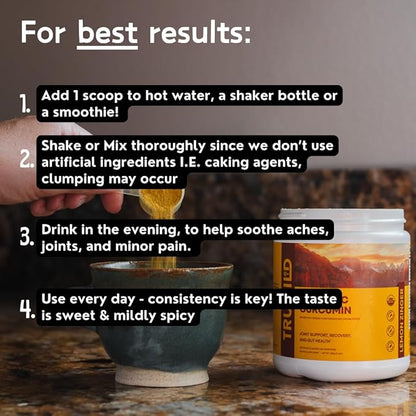 TruWild Vegan Turmeric Curcumin Drink Mix Powder with Organic Curcuminoids Black Pepper Ginger to Support Wellness and Joint Health, All Natural Made in USA, 20 Servings