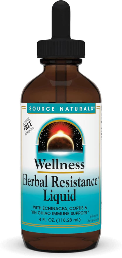 Source Naturals Wellness Herbal Resistance Liquid with Echinacea, Coptis, and Yin Chiao, Immune Support* - Alcohol Free - 4 Fliud Oz