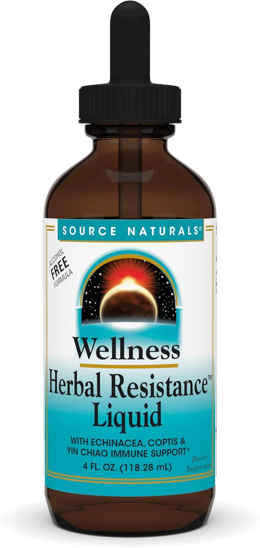 Source Naturals Wellness Herbal Resistance Liquid with Echinacea, Coptis, and Yin Chiao, Immune Support* - Alcohol Free - 4 Fliud Oz