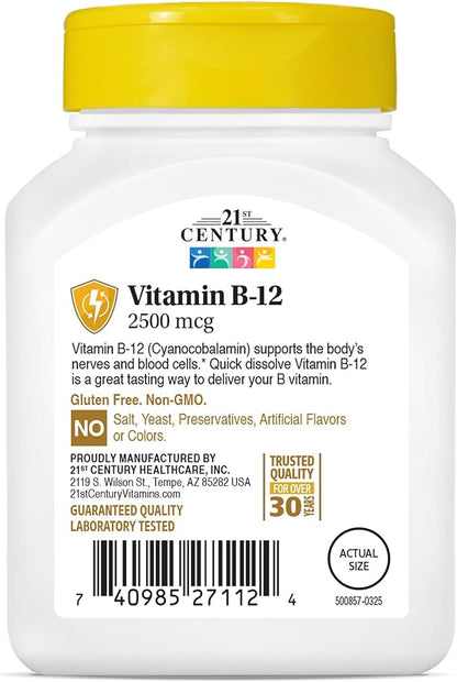 21st Century B 12 2500 mcg Sublingual Tablets, 110 Count