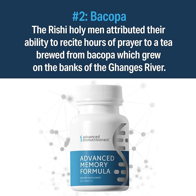 Advanced Bionutritionals Advanced Memory Formula, Brain Booster Supplement for Memory and Focus, Acetylcholine, Alpha-GPC, NeuroFactor, Manufactured in The USA, 60 Tablets