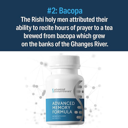 Advanced Bionutritionals Advanced Memory Formula, Brain Booster Supplement for Memory and Focus, Acetylcholine, Alpha-GPC, NeuroFactor, Manufactured in The USA, 60 Tablets