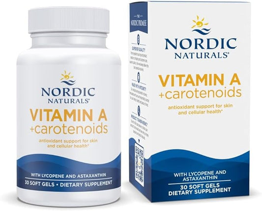 Nordic Naturals Vitamin A + Carotenoids, Unflavored - 30 Soft Gels - Lycopene & Astaxanthin - Supports Skin, Cellular Health - Non-GMO - 30 Servings