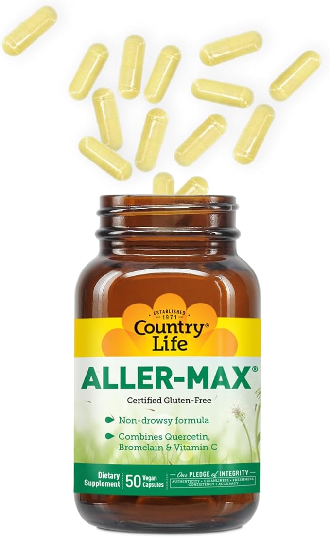 Country Life Aller-Max - Quercetin Supplements with Bromelain - Immune Support with Vitamin C, Zinc, and Botanical Blend - Certified Gluten-Free, Vegan (50 Count (Pack of 1))