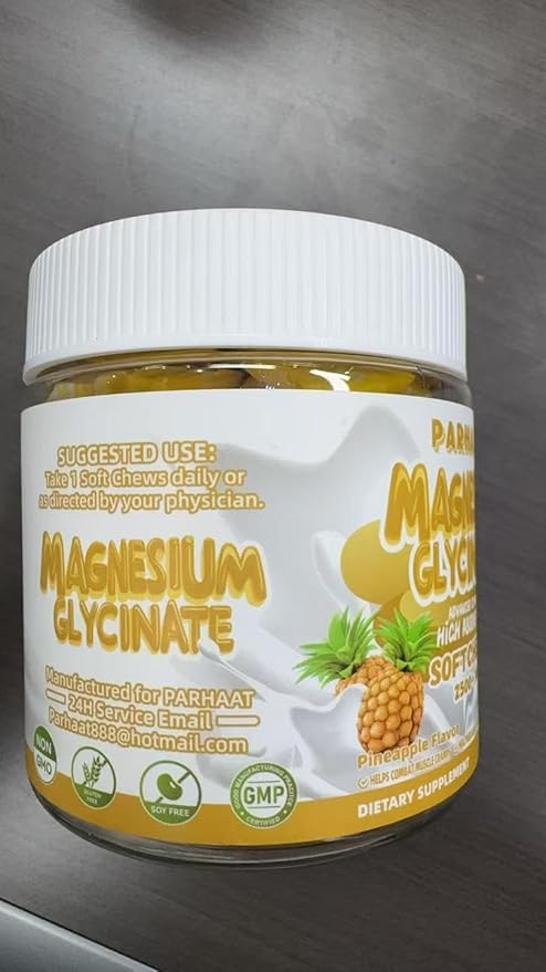 Magnesium Glycinate Soft Chews, Pineapple Flavor.Chewable Sugar Free Potassium Magnesium Chews with Magnesium Glycinate, Vitamin D, B6, and CoQ10 for Calm Support & Sleep for Adults, 60 Days Supply