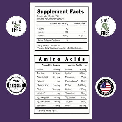 Simply Collagen® Hydrolyzed Collagen Peptides - Enhances & Strengthens Hair, Skin, Nails, Bones & Joints - Grass Fed, Type I & III - 41 Servings Per Container