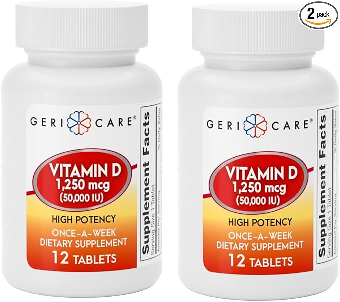 GeriCare Vitamin D 1,250mcg (50,000 IU) High Potency Once-A-Week Dietary Supplement, 12 Count (Pack of 2)