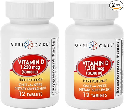 GeriCare Vitamin D 1,250mcg (50,000 IU) High Potency Once-A-Week Dietary Supplement, 12 Count (Pack of 2)