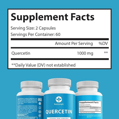 Quercetin 1000mg per Serving | Antioxidant Properties, Overall Health & Immune Support Supplement | 120 Capsules